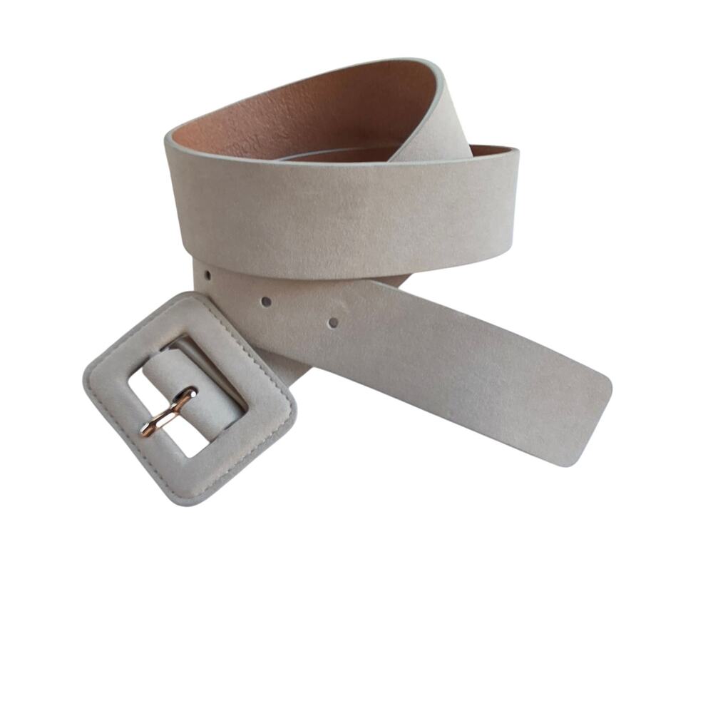 Nordstrom Faux Suede Belt Light Sand Cream Gold Buckle Sz S Minimalist Chic